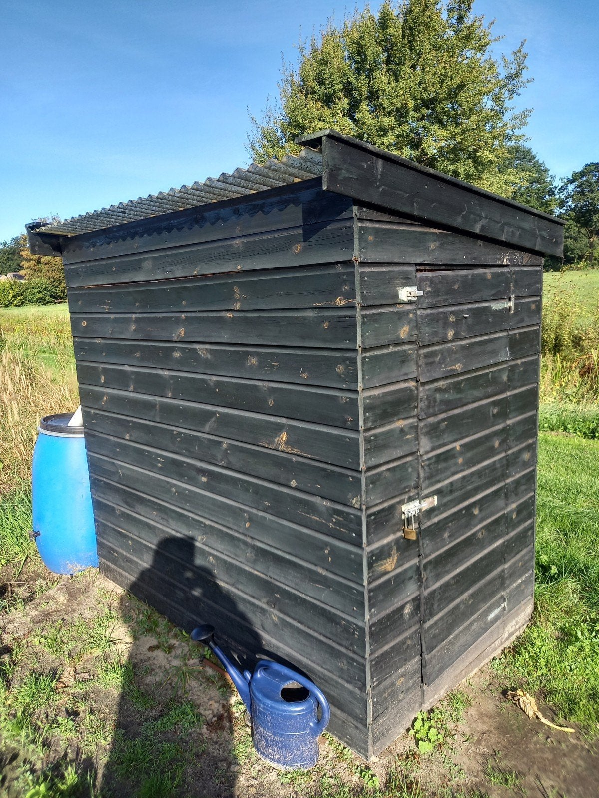 Houten tuinschuur 2x125 met tegel, Ophalen, Gebruikt, Hout, Overige typen