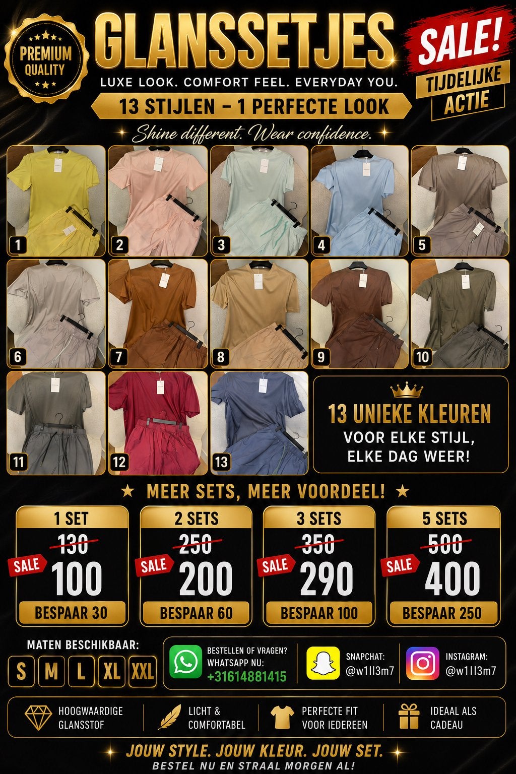 Glanssetjes: Luxe T-shirt & Short Set - 13 Kleuren, Kleding | Dames, Overige Dameskleding, Ophalen of Verzenden, Nieuw