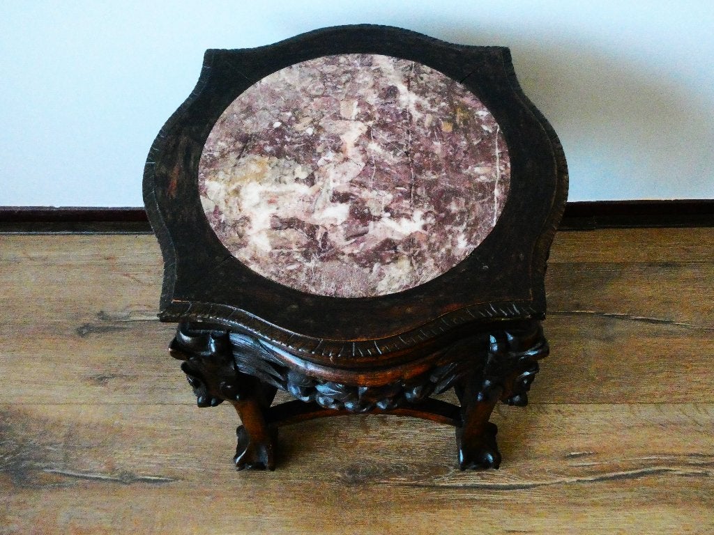 Antiek Chinese piëdestal plantentafel bijzettafel marmer, Ophalen of Verzenden