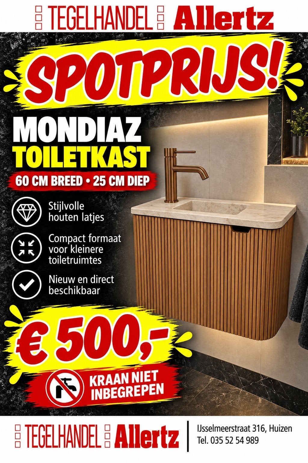 SPOTPRIJS: Mondiaz toiletkast 60cm breed, 25cm diep (excl. k, Ophalen, Nieuw