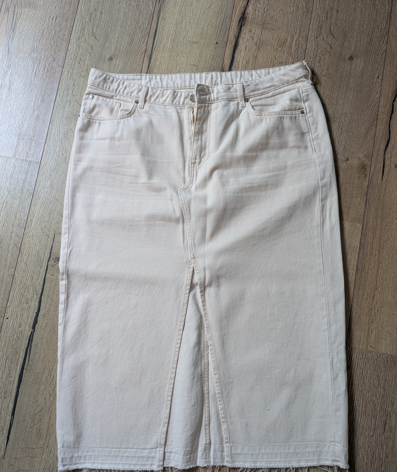 Lange denim rok van soepele off white denim in XL, maar 3 ke, Ophalen, Zo goed als nieuw, Wit, Onder de knie