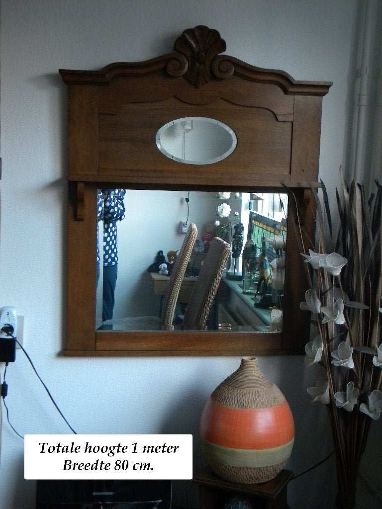 ANTIEKE SPIEGEL, SCHOUWSPIEGEL, FACET GESLEPEN, KUIFSPIEGEL, Antiek en Kunst, Ophalen, Overige vormen, 50 tot 100 cm