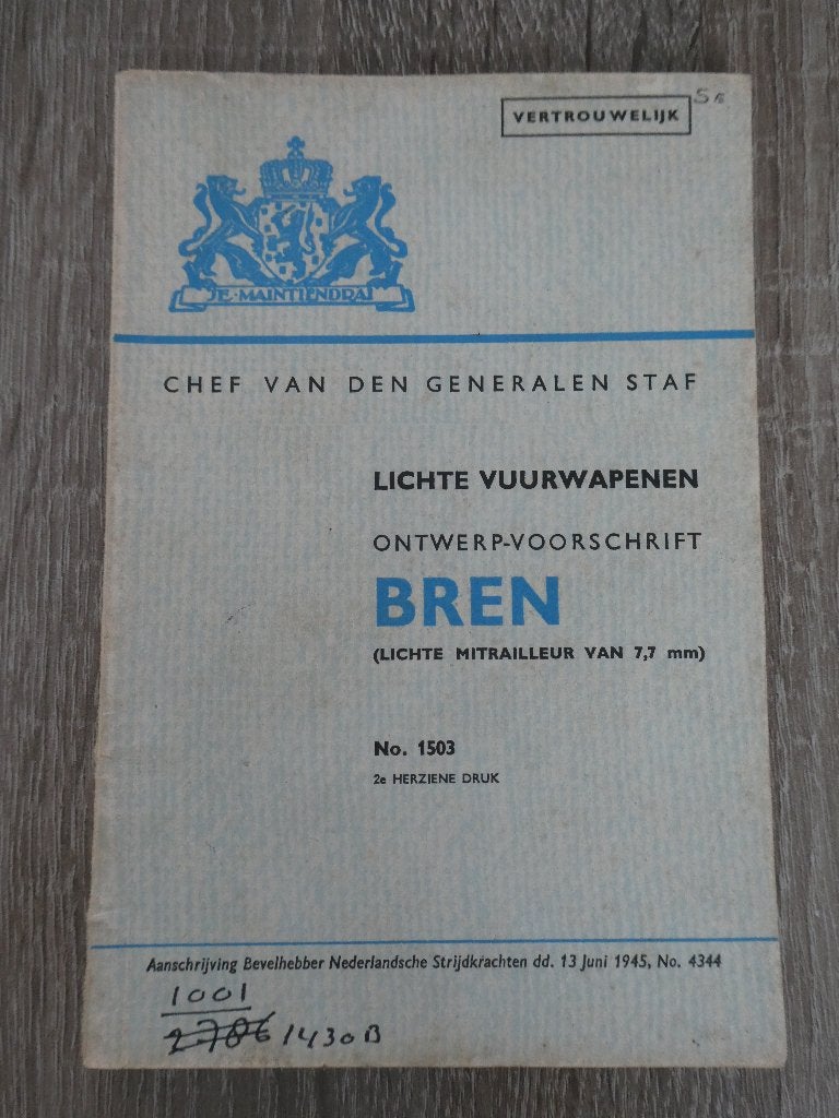 Nederlands voorschrift BREN, lichte mitrailleur 7,7 mm 1945., Verzamelen, Militaria | Tweede Wereldoorlog, Ophalen of Verzenden