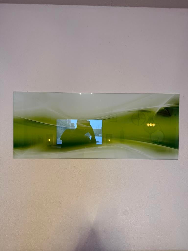 Schilderij va glas ongeveer 130 cm breed en 50 hoog, Ophalen, Zo goed als nieuw, Schilderij, 75 cm of meer