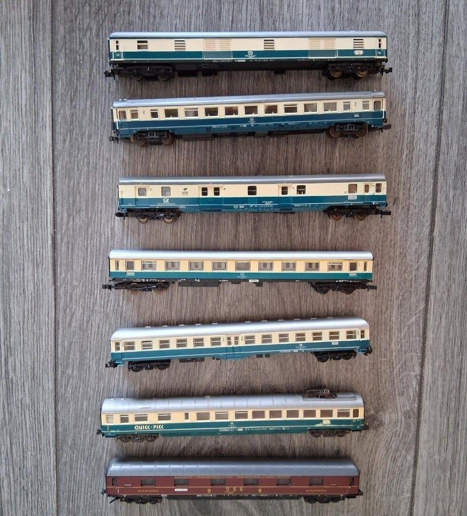n-spoor DB intercity wagons, oceaanblauw -ivoor, Overige merken, Gebruikt, Gelijkstroom, Wagon