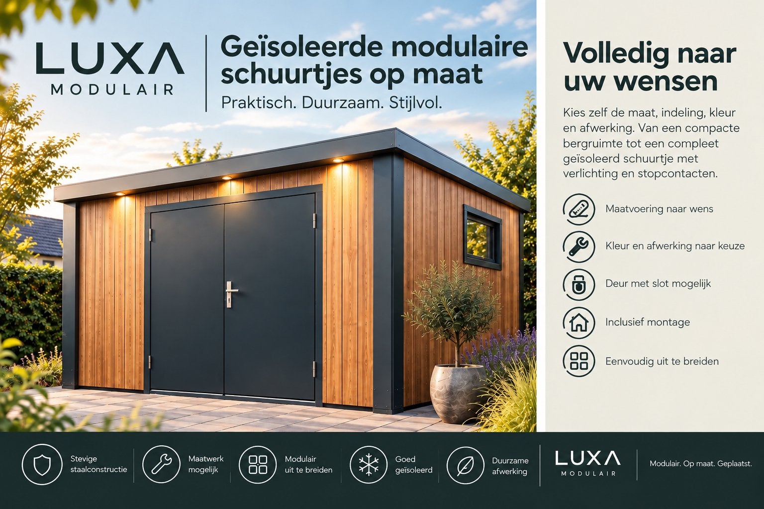 Geïsoleerde modulaire schuur op maat – LUXA Modulair, Schuur, Nieuw, Ophalen of Verzenden, 1 raam