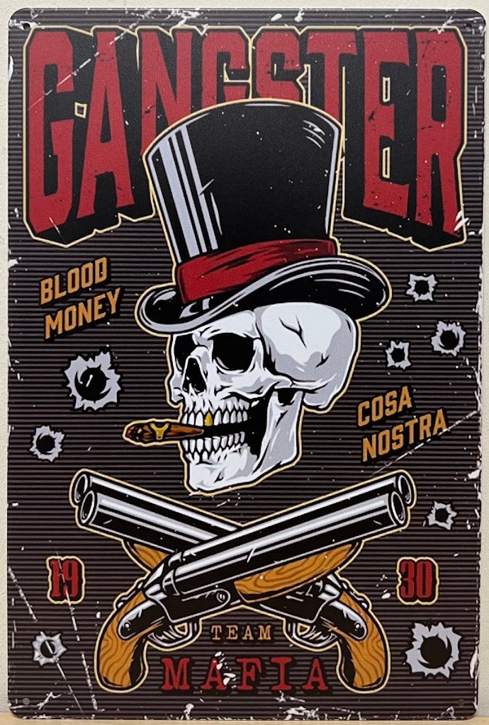 Gangster Skull Guns reclamebord van metaal wandbord decor, Info@deconoord.nl, Deco Noord, Nieuw, Ophalen of Verzenden