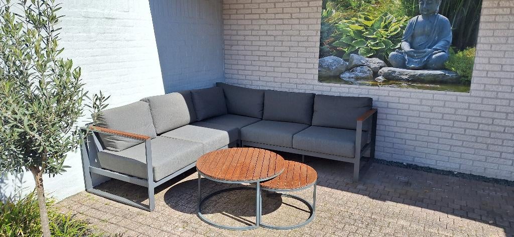 Hoek lounge set met outdoor kussens inclusief opbergbox, Ophalen, Gebruikt