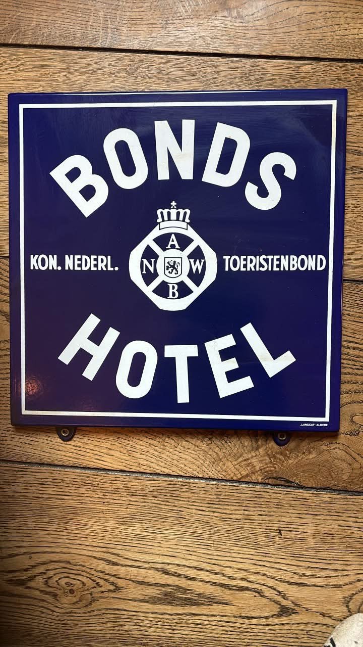 Prachtig Vintage Emaille Reclamebord ANWB Bonds Hotel, Ophalen of Verzenden, Zo goed als nieuw, Reclamebord