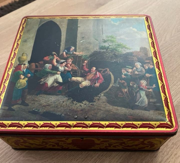 Vintage Demaret blikken doos 'La Querelle de Rixe', Verzamelen, Ophalen of Verzenden, Gebruikt, Overige, Overige merken