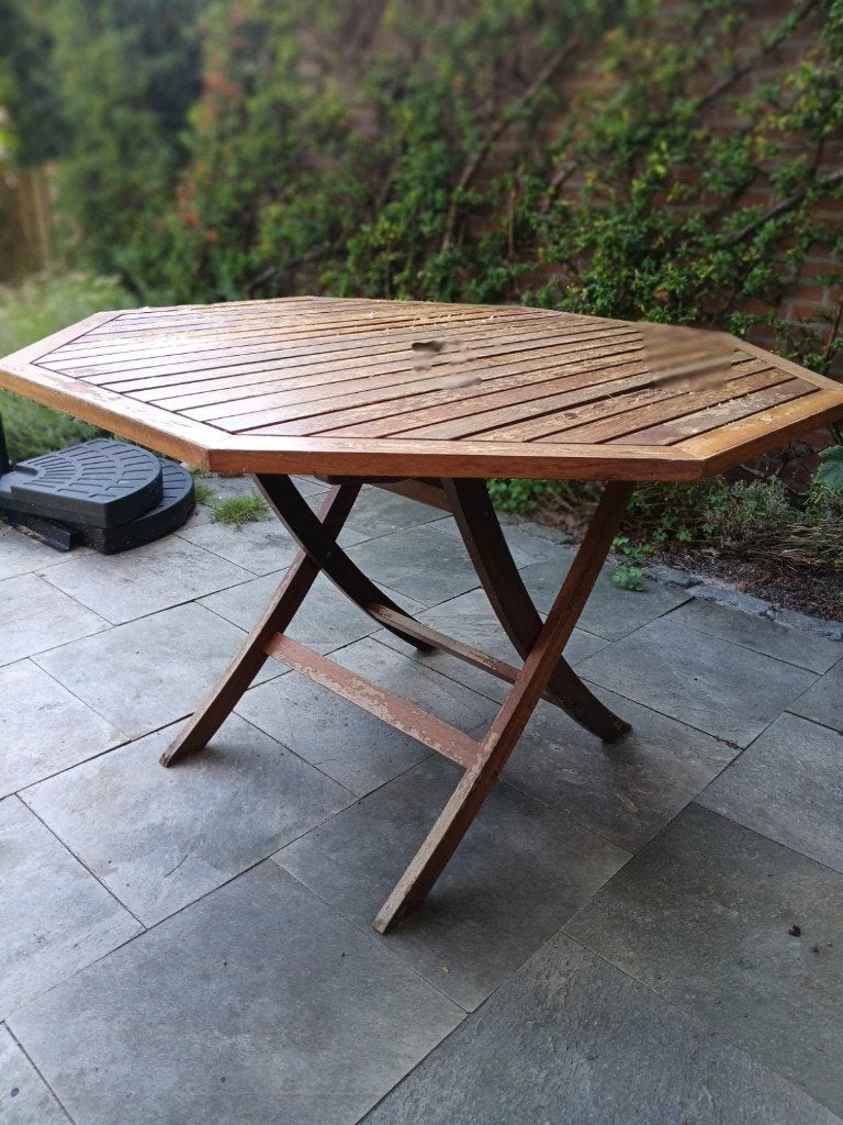 Brighton Tuinklaptafel, 8-hoek, yellow balau., Ophalen, Gebruikt, Vierkant, Hout