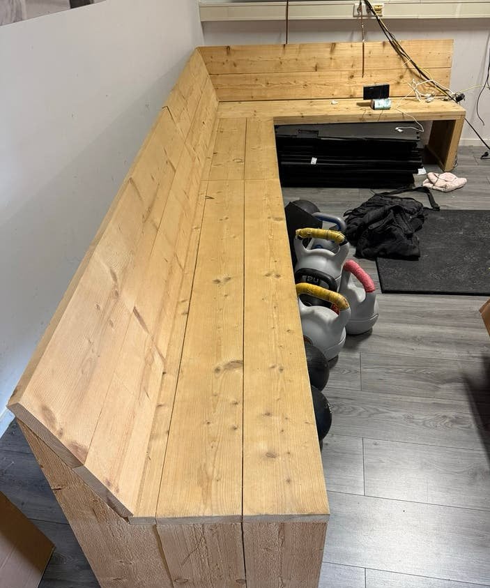Steigerhouten bank 4m x 1.8m - 2 delen, Ophalen, Gebruikt, Hout
