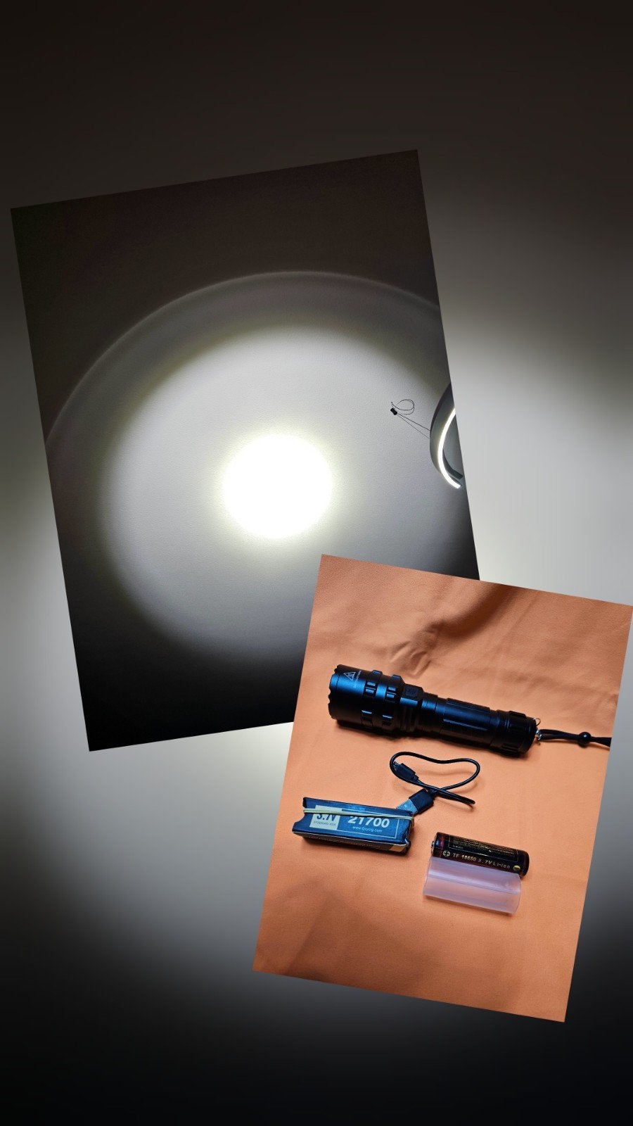 zaklamp spod/flod 5000 lumen + 21700+18650 tube usb kabel, Ophalen of Verzenden, Zo goed als nieuw, Accu