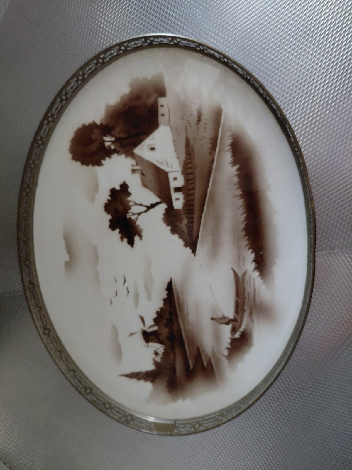Antieke porseleinen dienblad met landschapstafereel, Antiek en Kunst, Ophalen