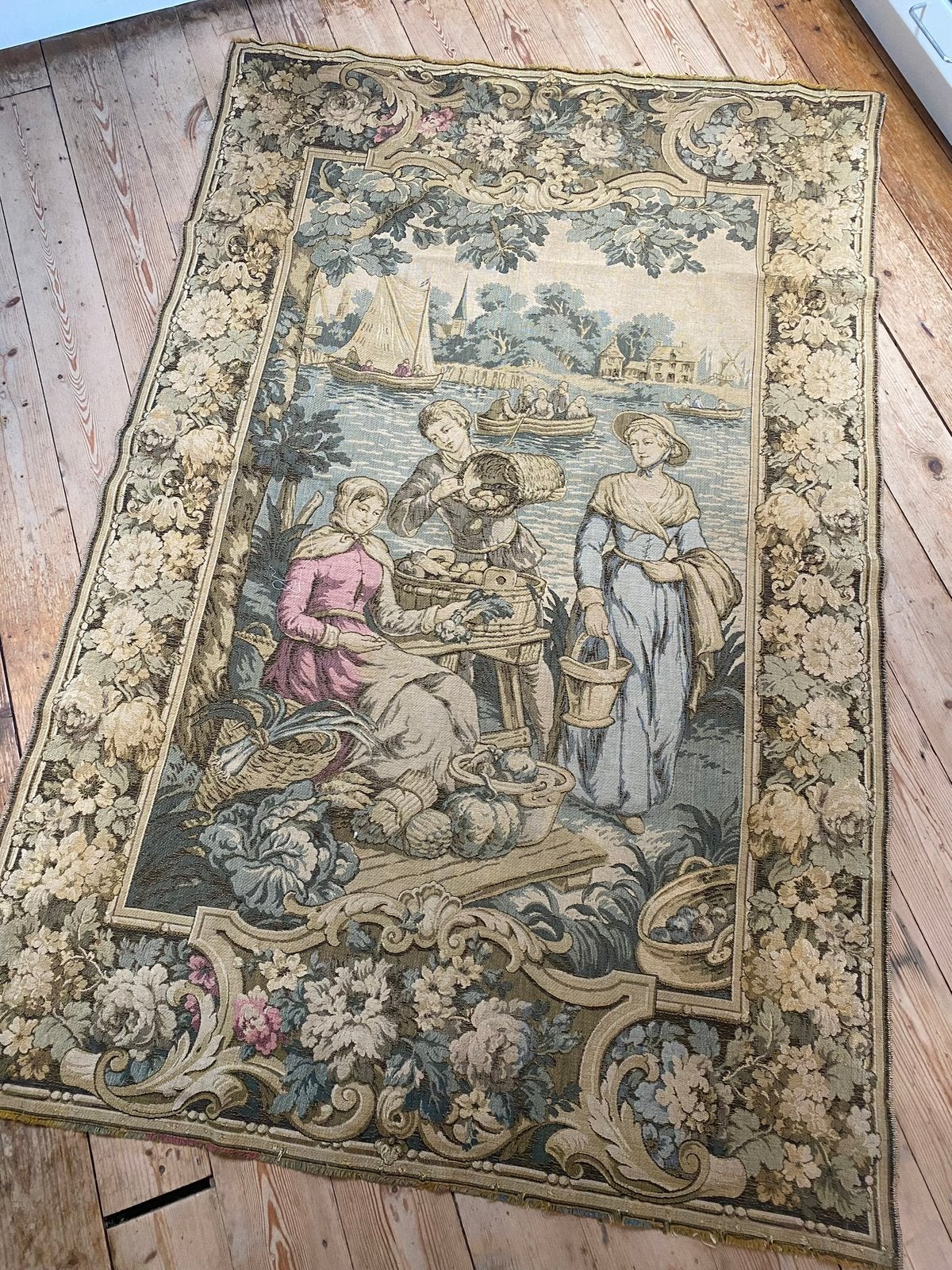 Antiek frans gobelin type wandkleed of gordijn, Ophalen of Verzenden