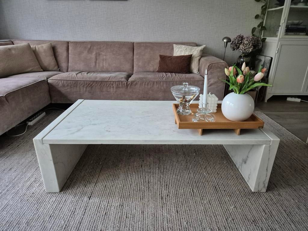 Marmeren salontafel marmer tafel massief marmer, Ophalen, Gebruikt, 200 cm of meer, 50 tot 100 cm