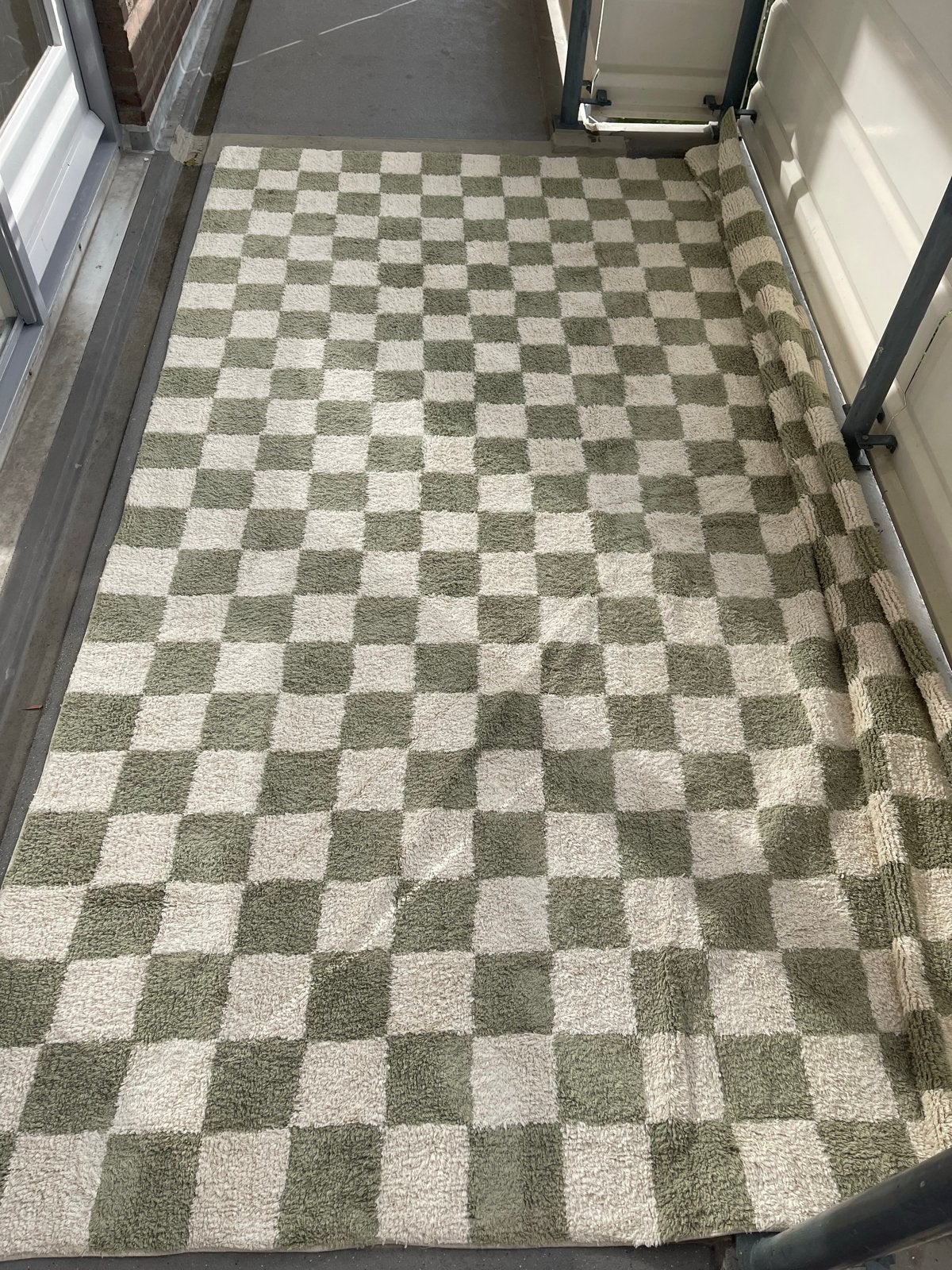 Jotex geblokt vloerkleed - groen/crème 200x300, Huis en Inrichting, Ophalen, 200 cm of meer, Zo goed als nieuw, 200 cm of meer