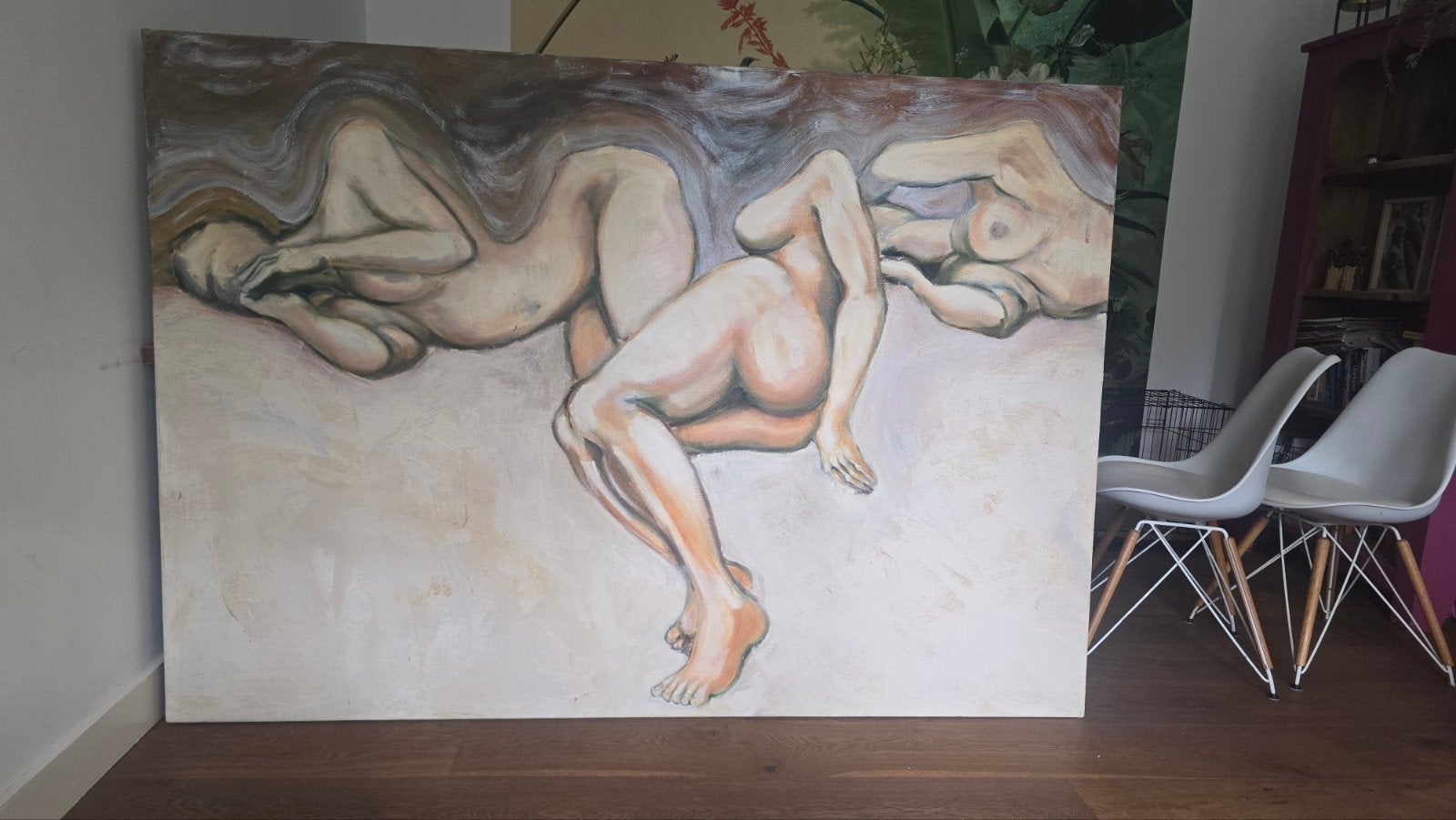 Groot schilderij met mooie kleuren - Naaktfiguren, Ophalen of Verzenden