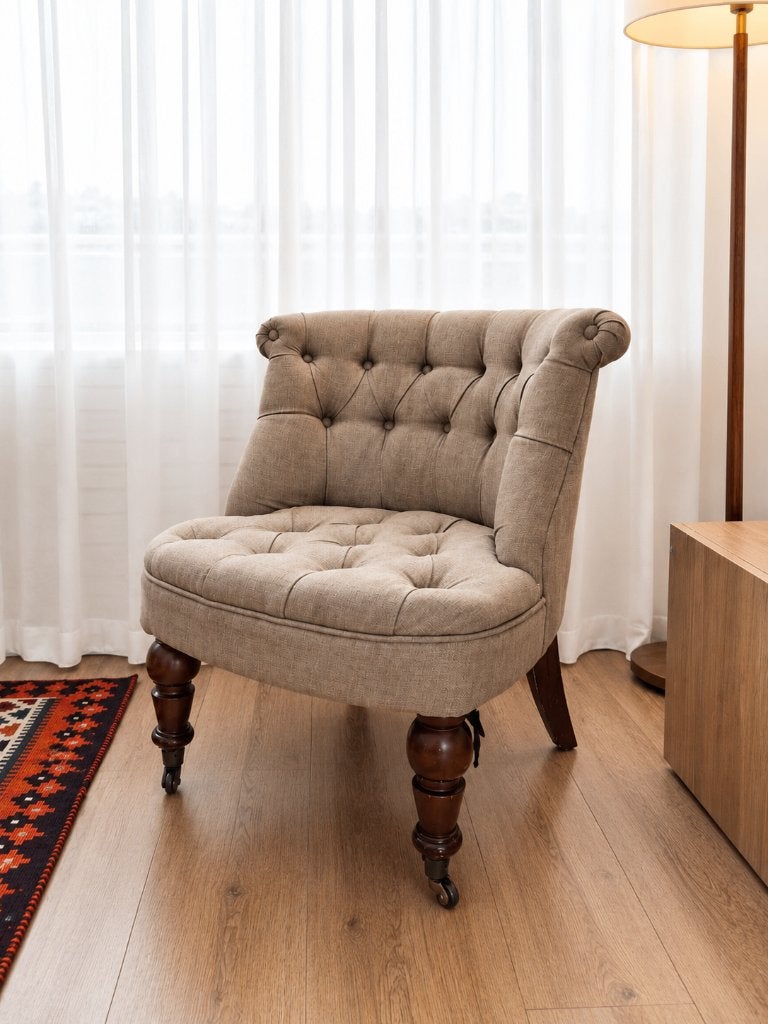 Chesterfield fauteuil – vintage design, Ophalen, Chesterfield, vintage en klassiek Engels design., Gebruikt, Minder dan 75 cm