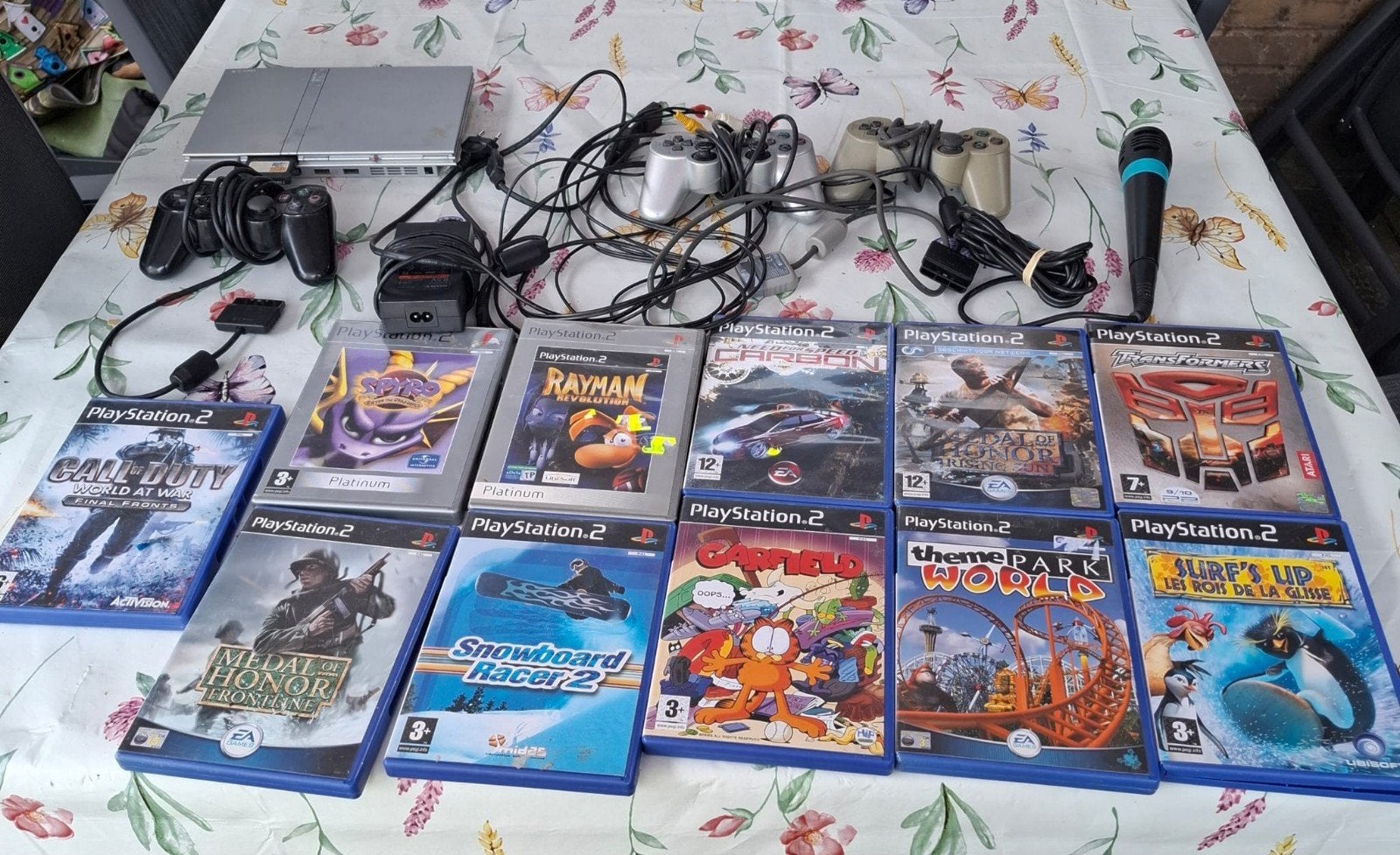 PlayStation 2 met controllers, microfoon en games, Spelcomputers en Games, Spelcomputers | Sony PlayStation 2, Ophalen, Slim, Gebruikt