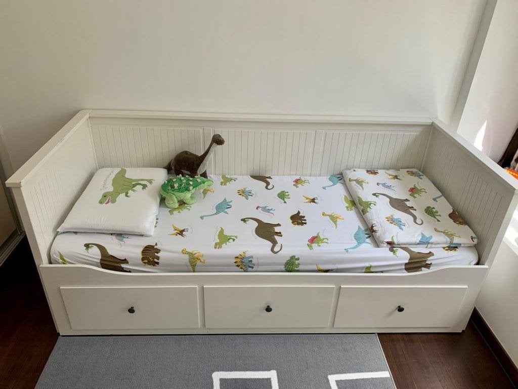 Ikea Hemnes bed met matras, Ophalen, Eenpersoons, Wit, 80 cm