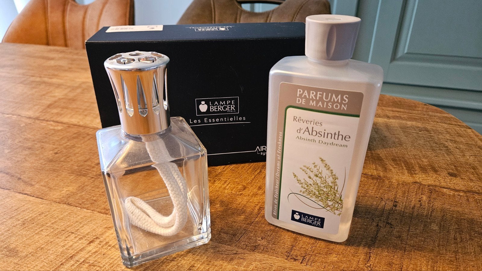 Lampe Berger Starterset met Absinthe Geurolie, Ophalen of Verzenden, Zo goed als nieuw, Glas, Modern