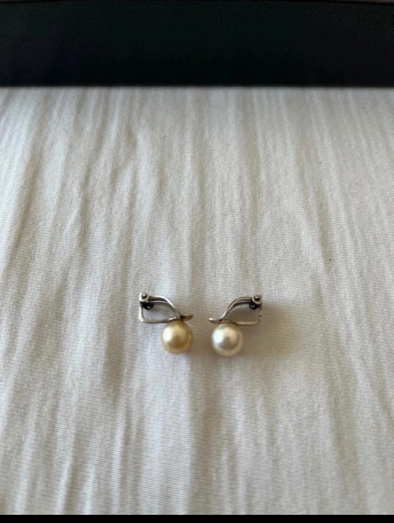 Antieke zilveren oorbellen mikimoto met parel, Ophalen of Verzenden, Zilver, Oorbellen