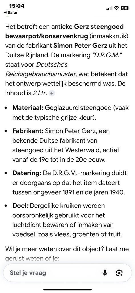 Gerz inmaakpot, Ophalen
