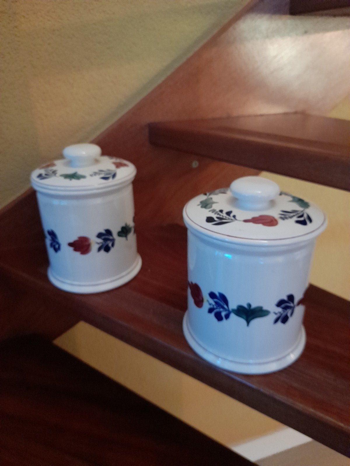 Set van 2 vintage boerenbont voorraadpotten met bloemmotief, Ophalen