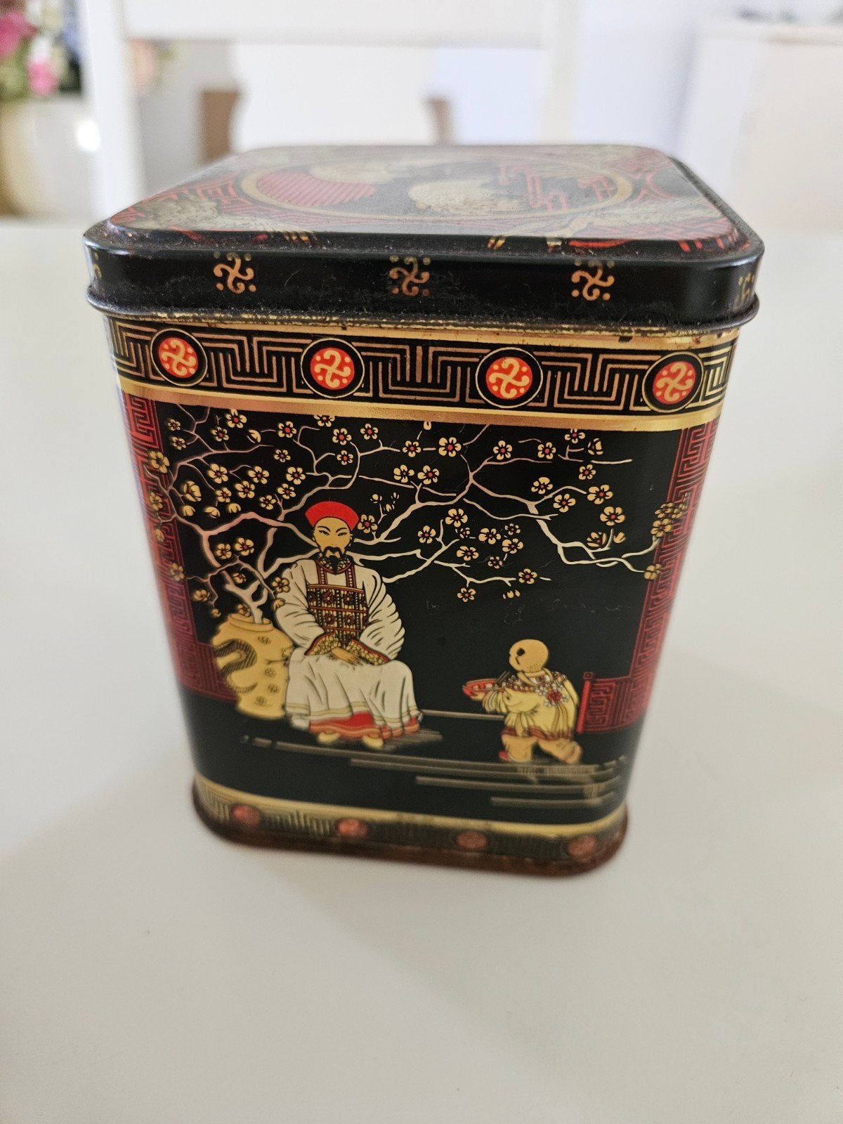 Vintage Chinees theeblikjed - Decoratief en uniek, Ophalen of Verzenden