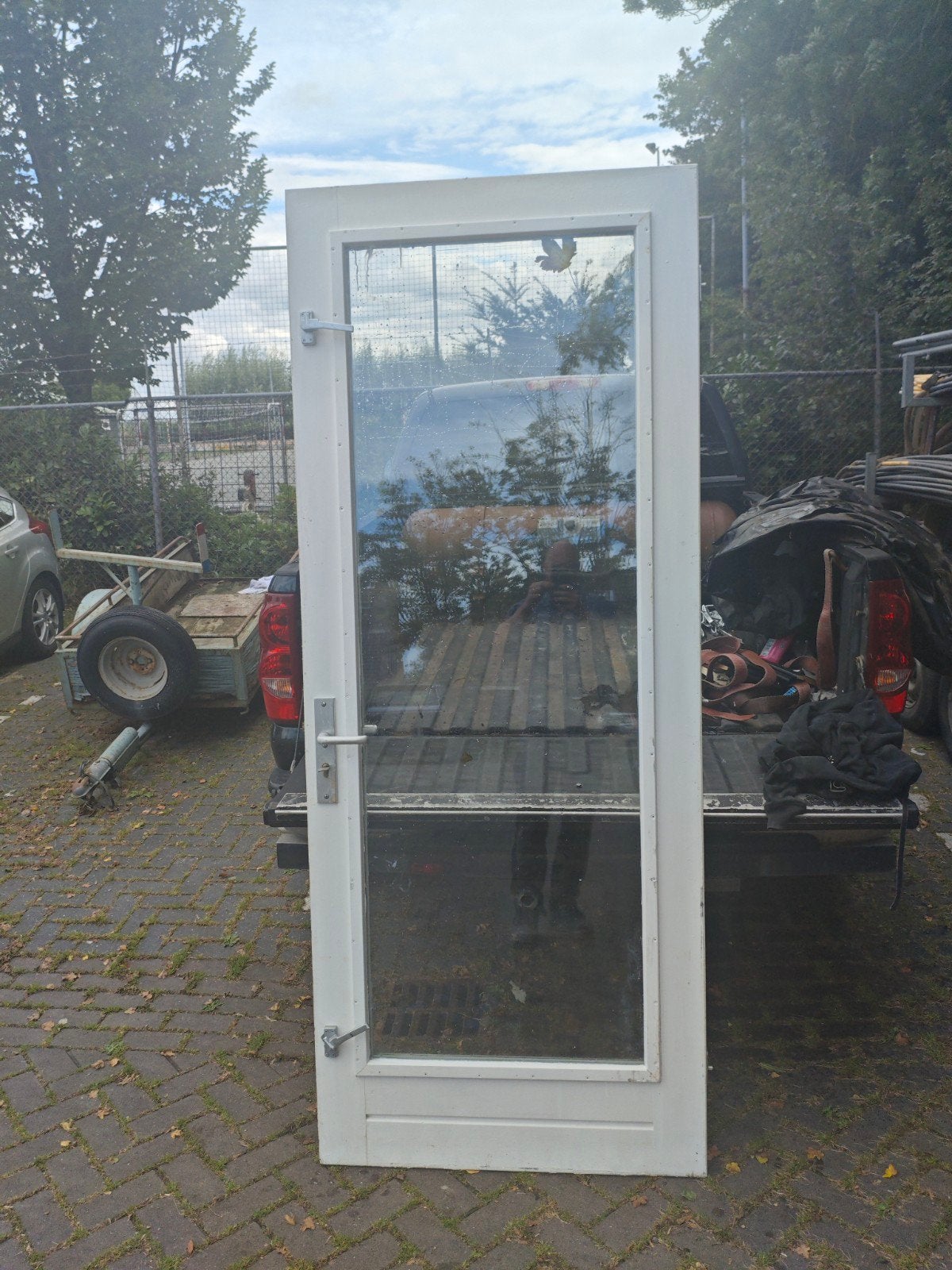 Witte buitendeur 2315*93 met glas en handvat, Doe-het-zelf en Verbouw, Gebruikt, 80 tot 100 cm, 215 cm of meer, Ophalen of Verzenden