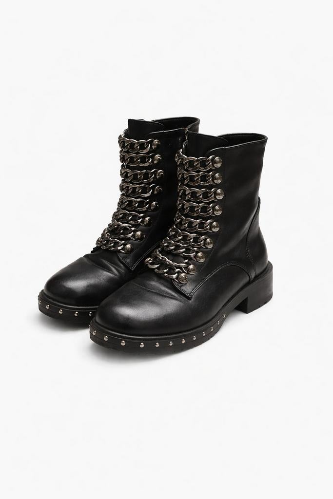 Zwarte biker boots met kettingen - Maat 37, Zwart, Lage of Enkellaarzen, Ophalen of Verzenden, Zo goed als nieuw