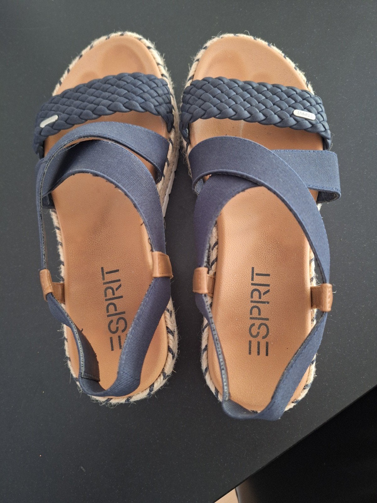 Esprit sandalen met gevlochten band en espadrille zool, Ophalen, Blauw, Sandalen of Muiltjes, Gedragen