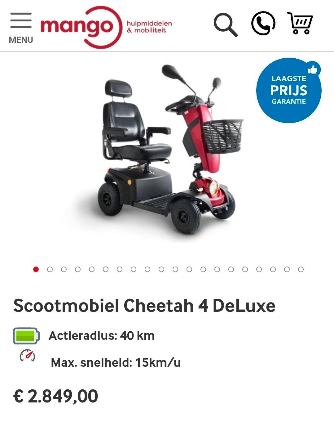 Mango Freerider Cheetah 4 de Luxe scootmobiel, Diversen, Brommobielen en Scootmobielen, Ophalen