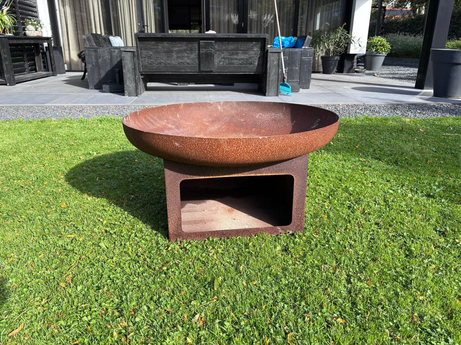 Grote Cortenstalen vuurschaal - vak houtopslag - rond 80cm, Tuin en Terras, Ophalen, Gebruikt