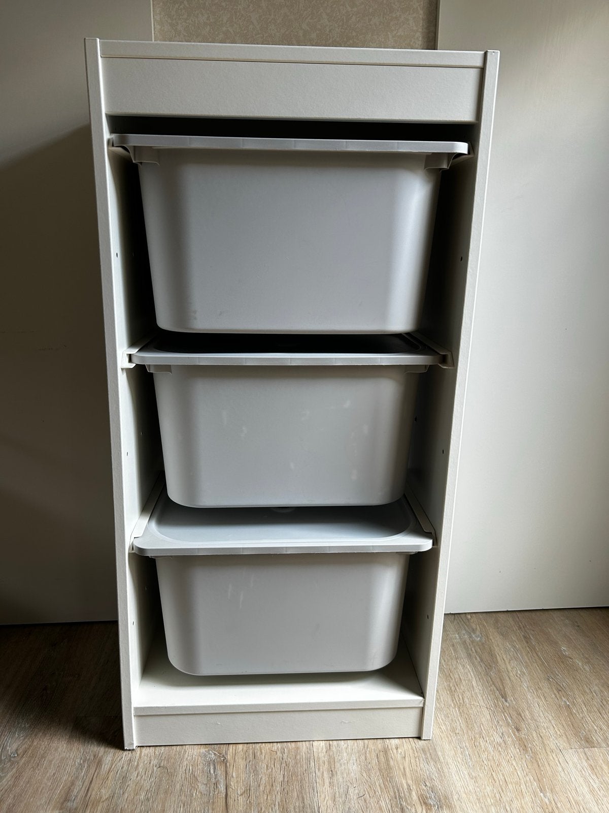 IKEA Trofast kast met 3 grijze bakken en deksels, Ophalen, Gebruikt