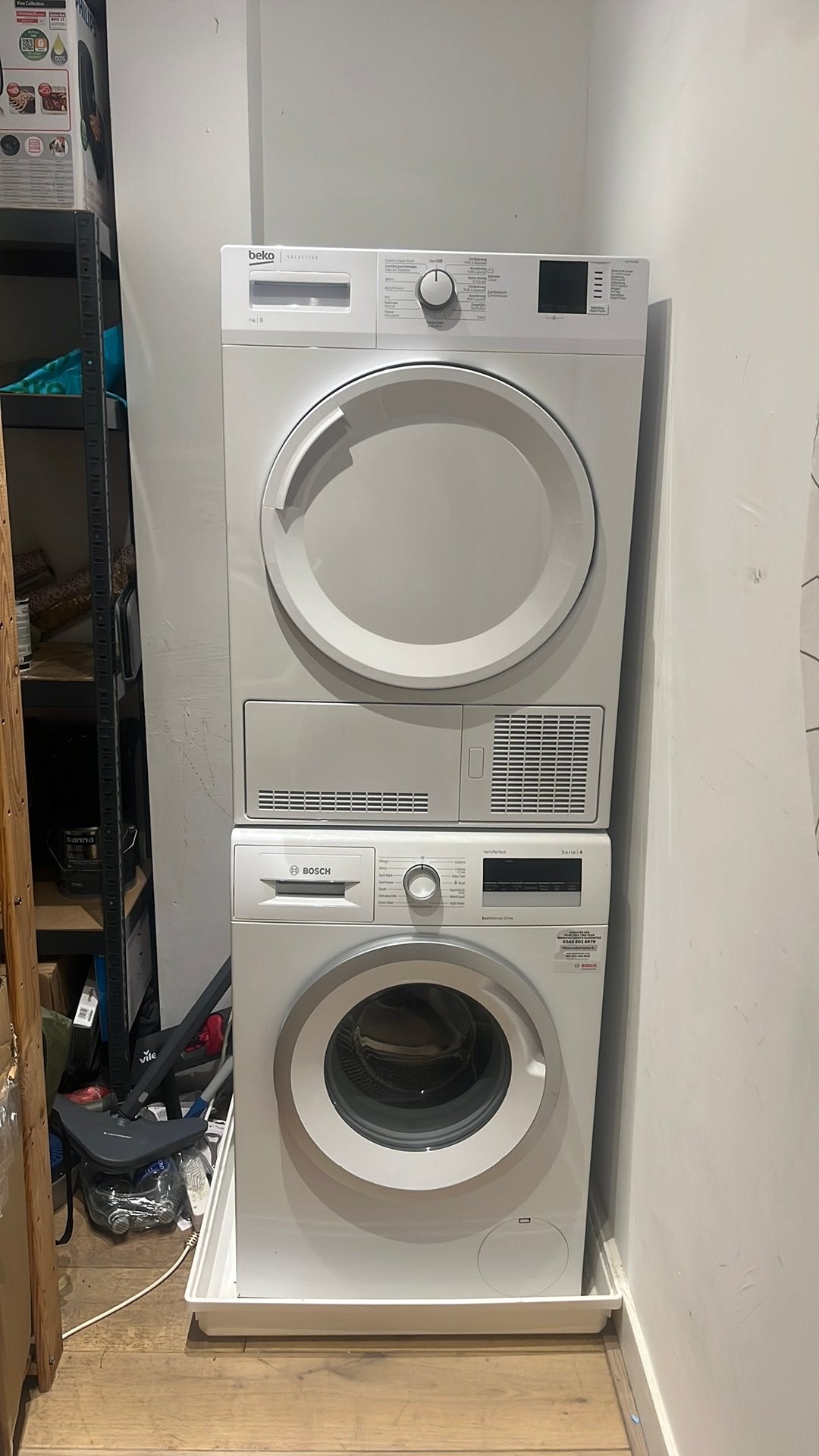 Bosch Serie 6 wasmachine + Beko condensdroger – nette set, Witgoed en Apparatuur, 6 tot 8 kg, Ophalen, Zo goed als nieuw, 85 tot 90 cm