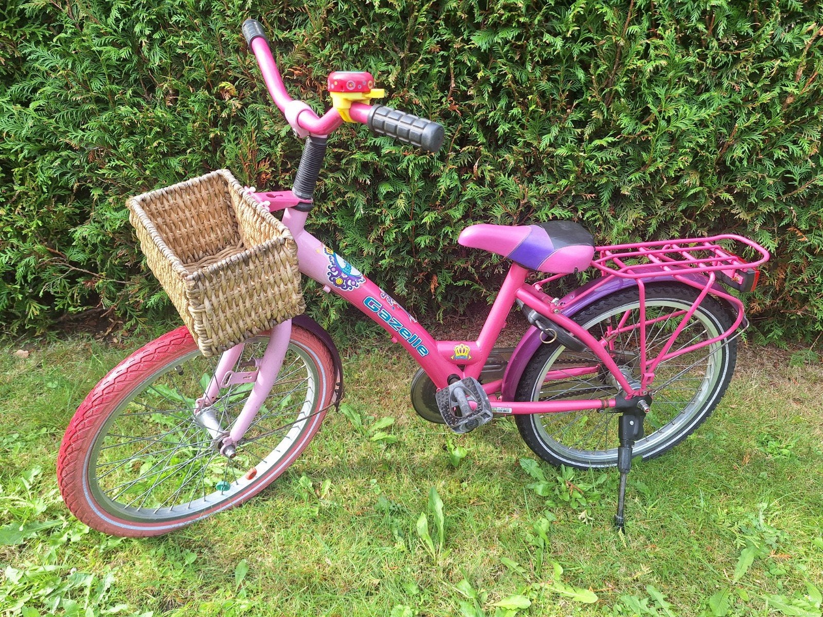 Gazelle kinderfiets roze met mandje en bagagedrager, Ophalen, Terugtraprem, Gebruikt, 20 inch