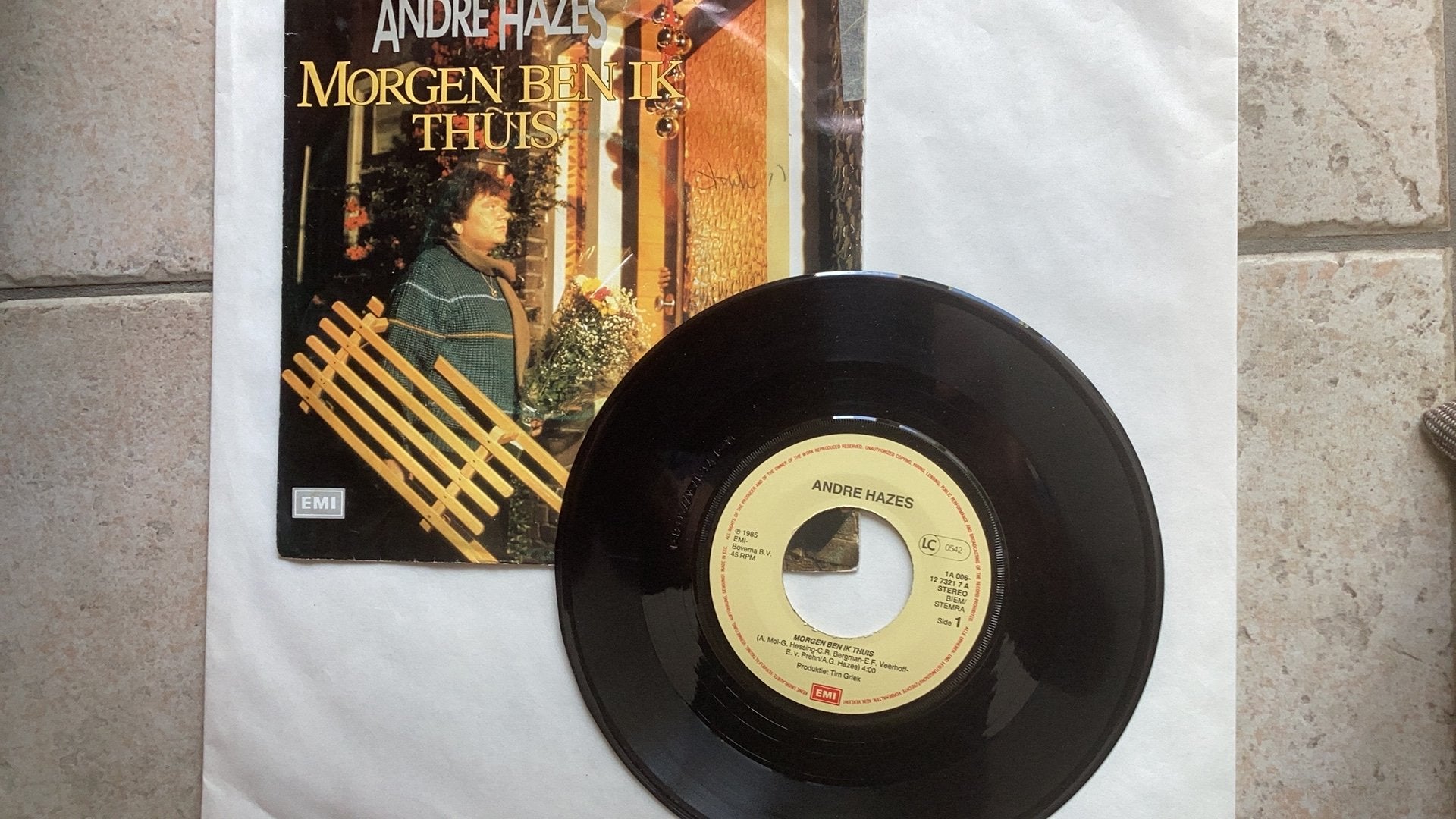 Single André Hazes - Morgen ben ik thuis, Cd's en Dvd's, Vinyl Singles, Ophalen of Verzenden, Gebruikt, 7 inch, Nederlandstalig