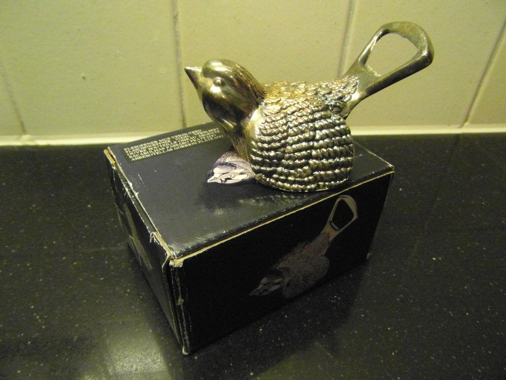 flesopener MUS model vogeltje verzilverd  5 cm H ( 9x7 ), Overige typen, Ophalen of Verzenden, Nieuw, Overige materialen