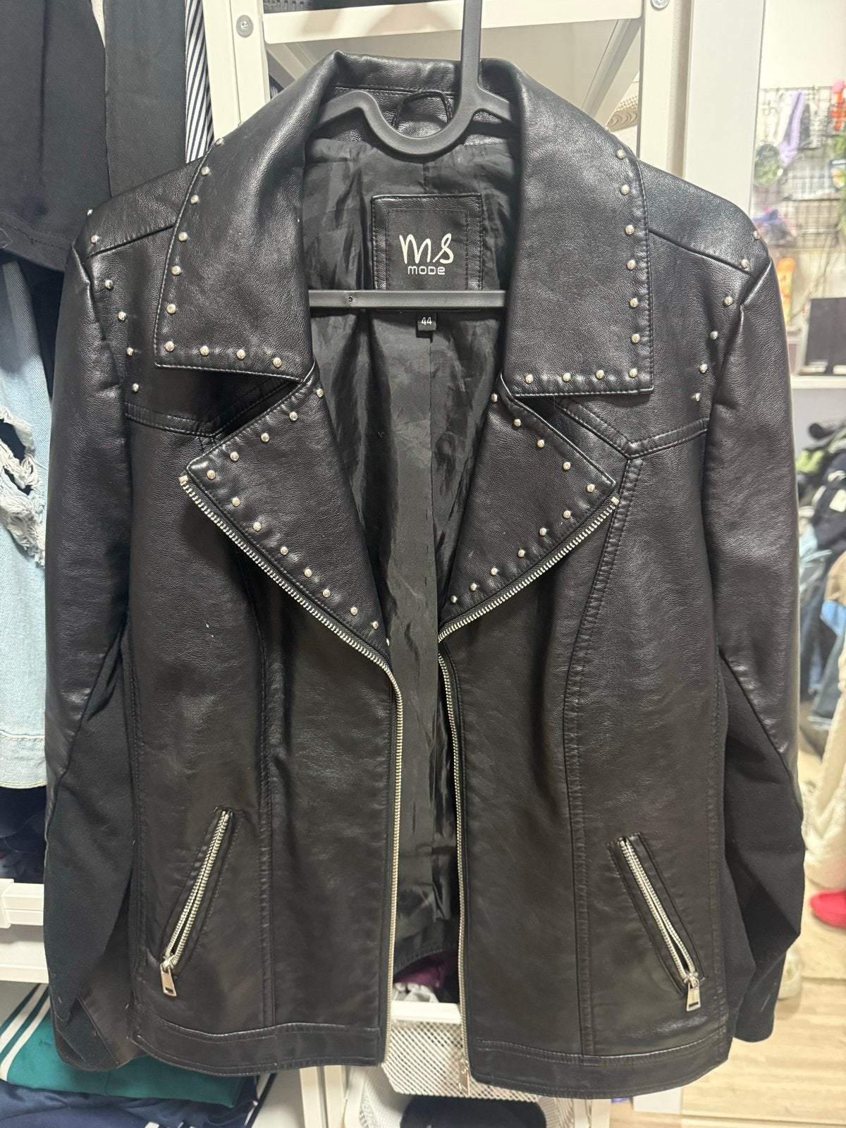 Zwart MS Mode bikerjack met studs - Maat 44, Ophalen of Verzenden, Gedragen, Maat 42/44 (L), Zwart