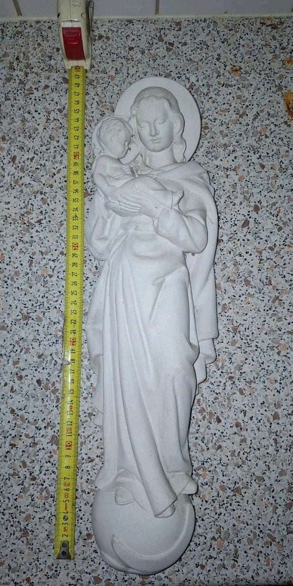 Beeld Maria met kind - Gipsen sculptuur, Gips, Ophalen of Verzenden, 20 - 50 cm, Wit