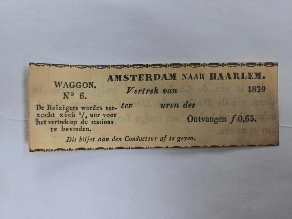 Historisch treinkaartje replica Amsterdam-Haarlem 1839, Verzamelen, Spoorwegen en Tramwegen, Ophalen of Verzenden