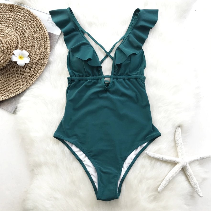 Groene monokini badpak bikini dames vrouwen badkleding, Verzenden, Nieuw, Groen, Badpak