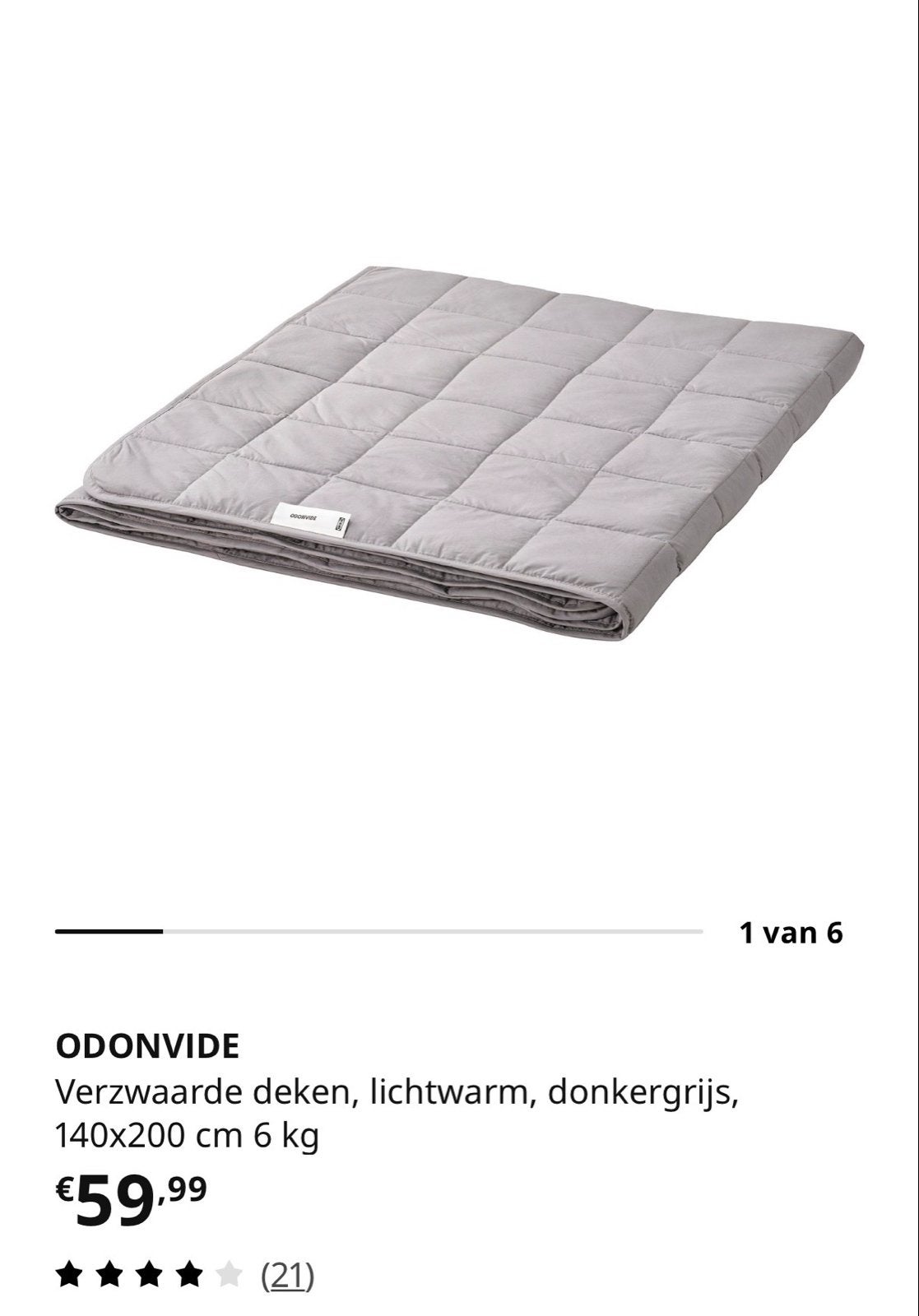 IKEA ODONVIDE verzwaringsdeken kind 6kg, Ophalen, Eenpersoons, IKEA, Grijs
