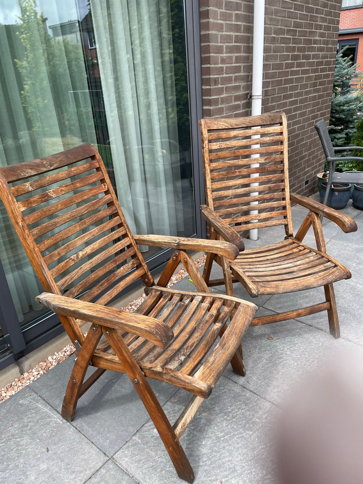 2 Teakhouten Tuinstoelen - Raffles Outdoor Furniture, Tuin en Terras, Tuinstoelen, Ophalen, Gebruikt, Teakhout, Verstelbaar