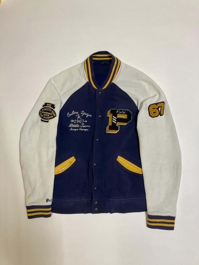 Polo Ralph Lauren Varsity Jacket – Polo 67 - M -Navy - White, Kleding | Heren, Ralph Lauren, Ophalen of Verzenden, Zo goed als nieuw