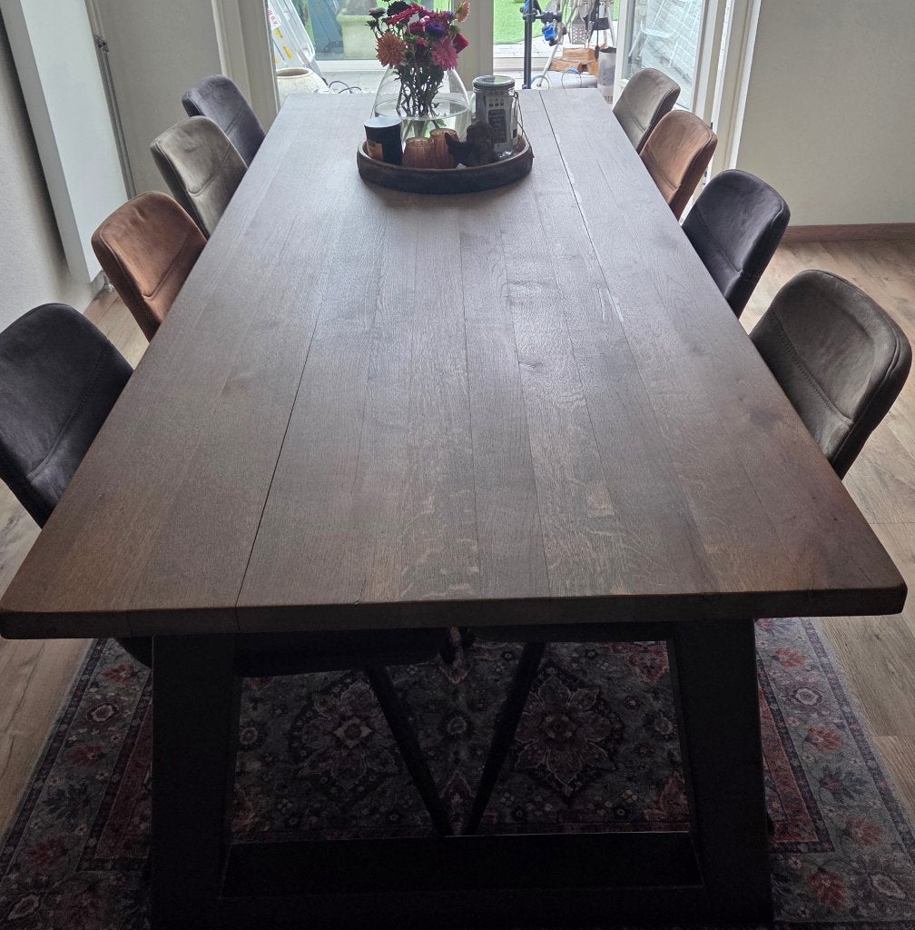 Eettafel eiken 240x100  4 cm dik blad., Huis en Inrichting, Tafels | Eettafels, Ophalen, Gebruikt, 100 tot 150 cm, Eikenhout