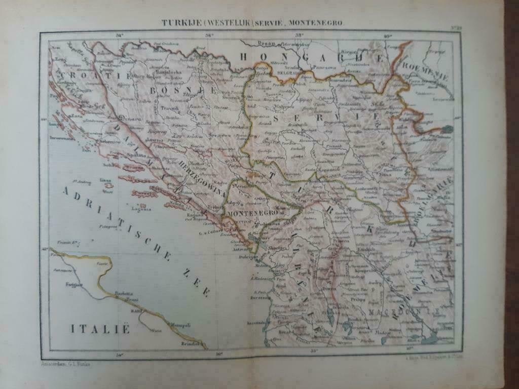 29 / Litho van J. Kuyper uit 1880: West Turkije, Servië etc, Ophalen of Verzenden
