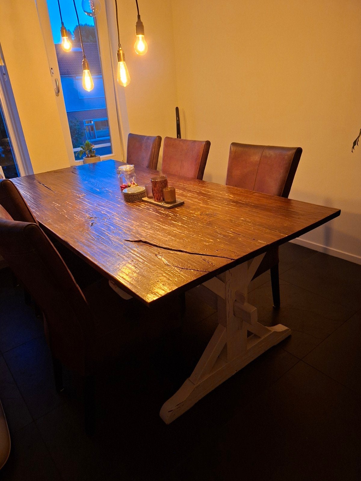 Robuuste eettafel, Ophalen of Verzenden, Rechthoekig, 200 cm of meer, 50 tot 100 cm